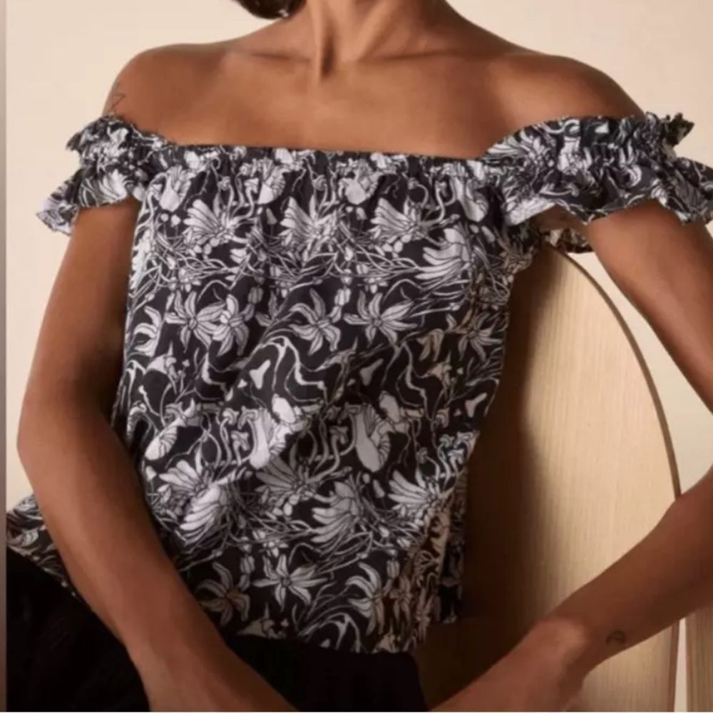 St. Roche The Woodrow Top Black White Floral Organic Cotton OTS Blouse Size 4